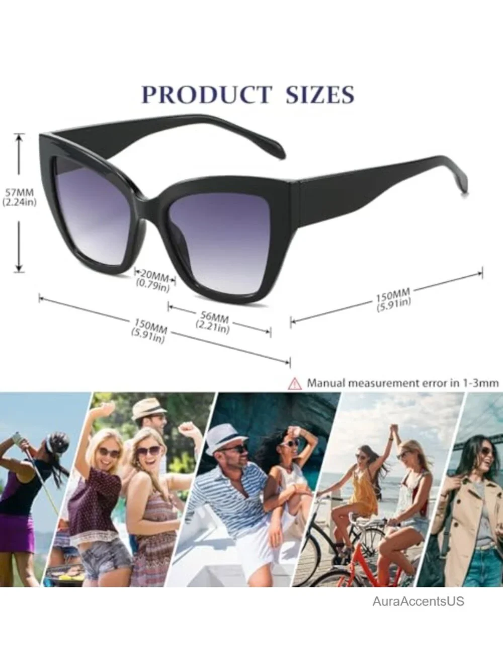Oversized Cat Eye Sunglasses UV400 Full-Frame Retro Women's Big Shades